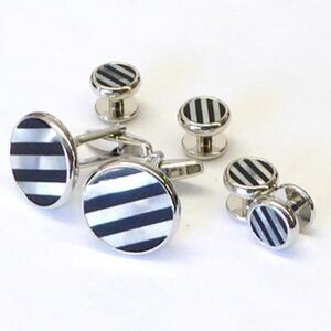 Round Inlaid Stripes of Genuine Mother of Pearl & Genuine Onyx Formal Set